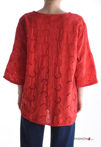 Blusa in Cotone maniche a tre quarti in pizzo sangallo - ph 2