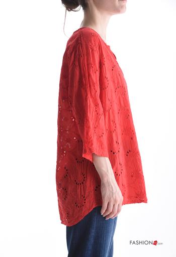 Blusa in Cotone maniche a tre quarti in pizzo sangallo - ph 3