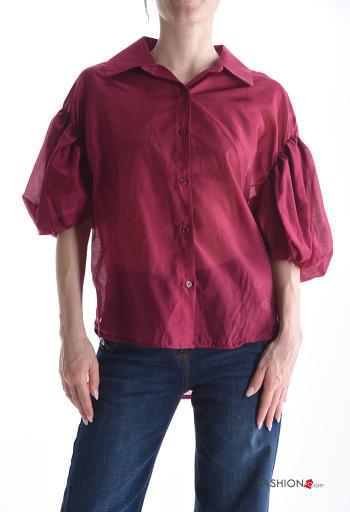 Camicia maniche corte maniche a palloncino con colletto con bottoni