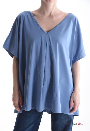 short sleeve backless oversized T-shirt with v-neck