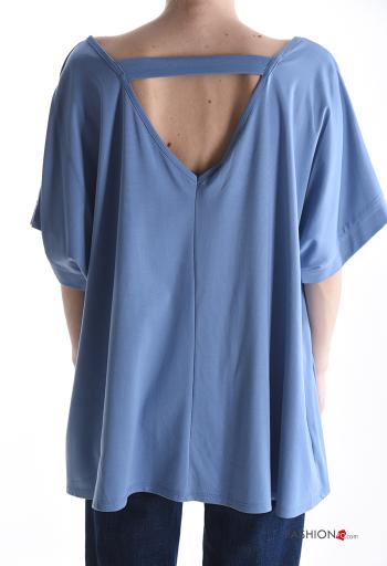 short sleeve backless oversized T-shirt with v-neck - ph 2
