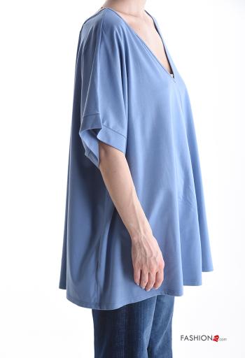 short sleeve backless oversized T-shirt with v-neck - ph 3