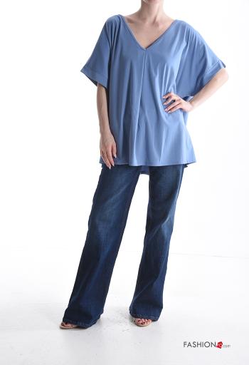 short sleeve backless oversized T-shirt with v-neck - ph 5