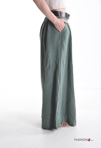 long Linen Trousers with belt with elastic with pockets - ph 3