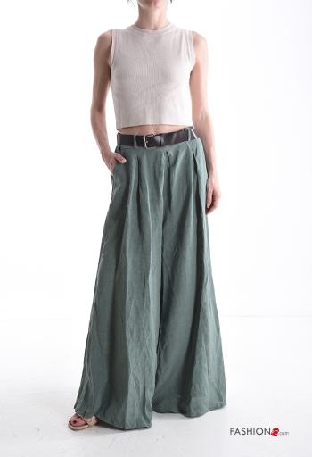 long Linen Trousers with belt with elastic with pockets - ph 5