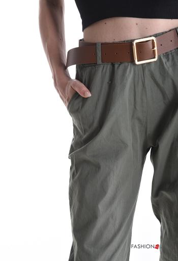 Hose aus Baumwolle mit Gürtel mit gummizug mit Taschen - ph 4
