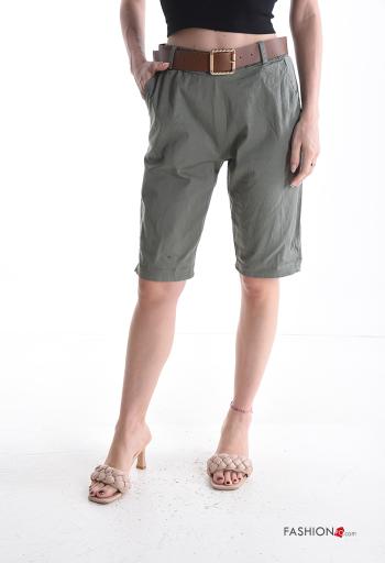 kurz Shorts aus Baumwolle mit Gürtel mit gummizug mit Taschen