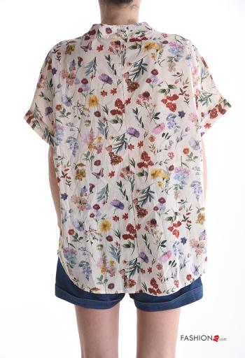 Blouse en Coton manches courtes à Imprimé Floral à col en V - ph 2