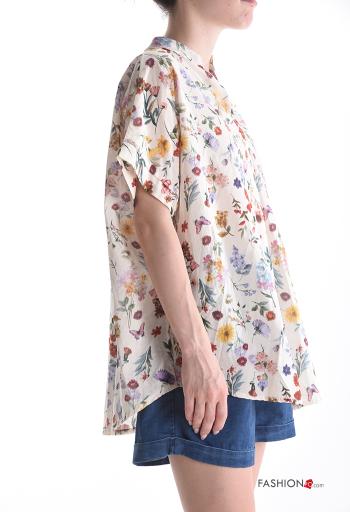 Blouse en Coton manches courtes à Imprimé Floral à col en V - ph 3