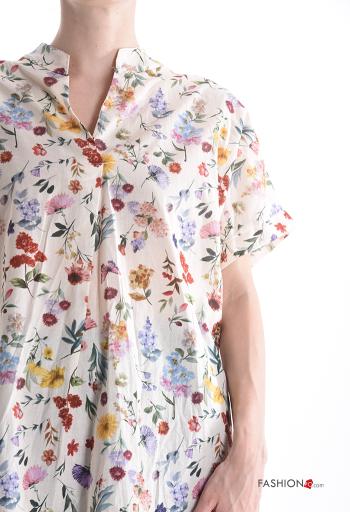 Blouse en Coton manches courtes à Imprimé Floral à col en V - ph 4
