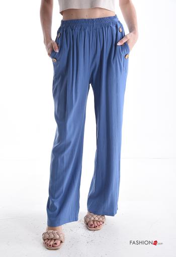 lange Hose aus Leinen mit Knöpfen mit gummizug mit Taschen