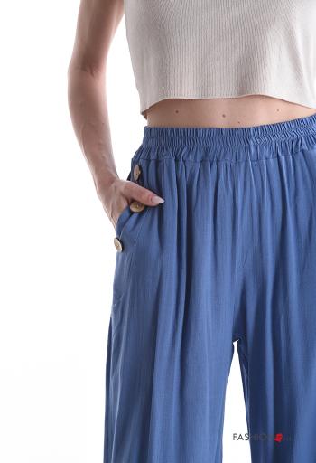 lange Hose aus Leinen mit Knöpfen mit gummizug mit Taschen - ph 4