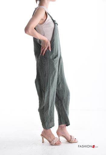 Latzhose aus Leinen mit Taschen mit Hosenträgern - ph 3