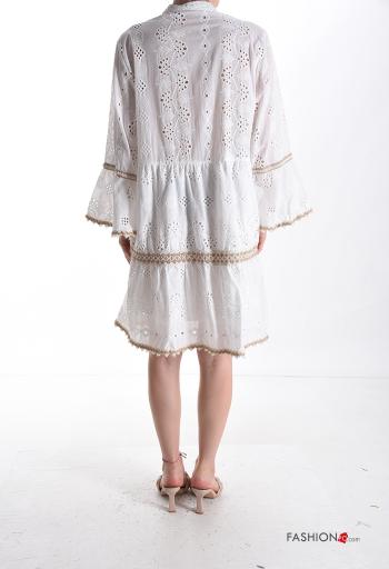 Besticktes Muster lange ärmel knielanger Kleid aus Baumwolle mit Volants englische stickerei mit seil - ph 2