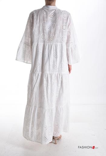 Besticktes Muster lange ärmel lange Kleid aus Baumwolle mit Volants englische stickerei mit Futter mit Knöpfen - ph 2