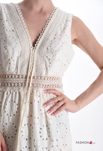 Besticktes Muster ärmellos rückenfrei lange mit tiefem schritt Kleid aus Baumwolle mit Futter englische stickerei mit seil - ph 4