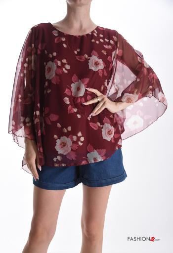 Floral oversized chiffon long sleeve adjustable Top with lining