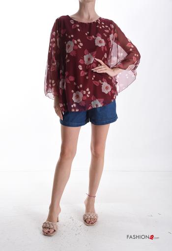 Top chiffon oversize ajustable manches longues à Imprimé Floral avec doublure - ph 5