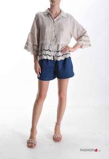 Camicia in Lino con colletto in pizzo sangallo con bottoni maniche a tre quarti - ph 5