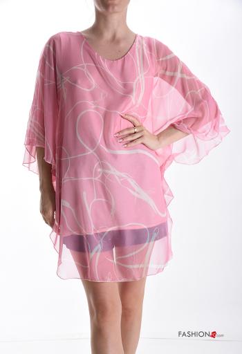 Abstrakte Muster chiffon u-boot ausschnitt Bluse mit Futter 3/4 ärmel - ph 1