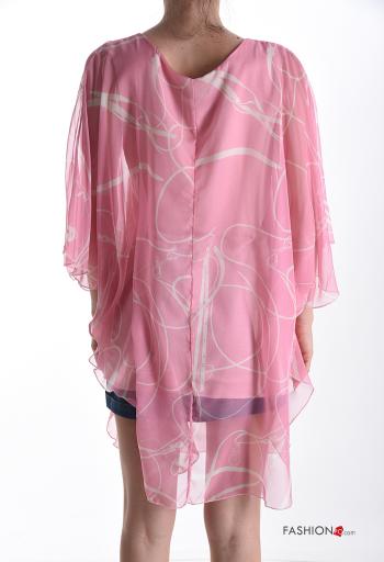 Abstrakte Muster chiffon u-boot ausschnitt Bluse mit Futter 3/4 ärmel - ph 2