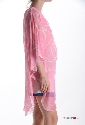 Abstrakte Muster chiffon u-boot ausschnitt Bluse mit Futter 3/4 ärmel - ph 3