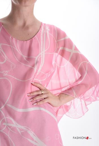 Abstrakte Muster chiffon u-boot ausschnitt Bluse mit Futter 3/4 ärmel - ph 4