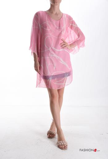 Abstrakte Muster chiffon u-boot ausschnitt Bluse mit Futter 3/4 ärmel - ph 5