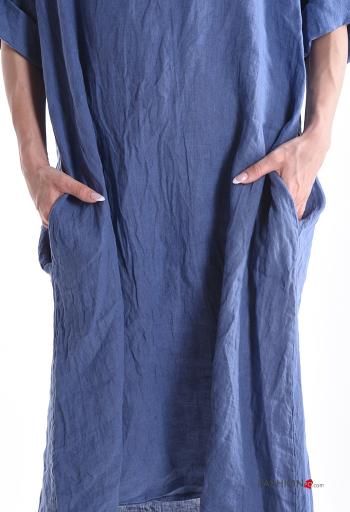crew neck Linen Dress with pockets 3/4 sleeve - ph 4