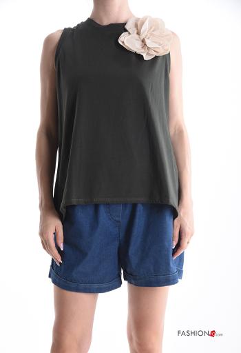 sleeveless crew neck backless Cotton Top with bow