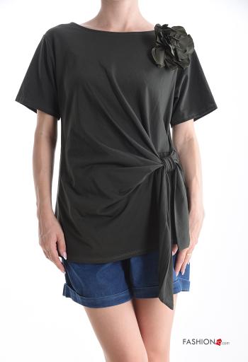 short sleeve crew neck Cotton T-shirt with knot