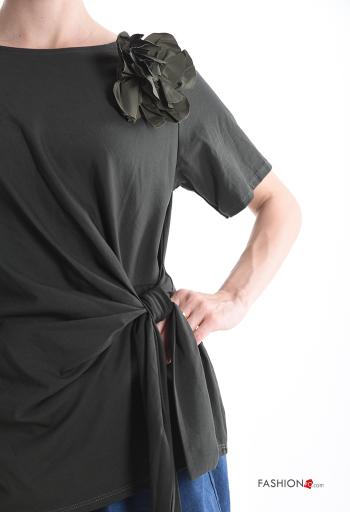 T-shirt in Cotone maniche corte girocollo con nodo - ph 4
