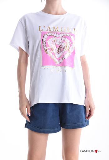 Patterned short sleeve crew neck Cotton T-shirt