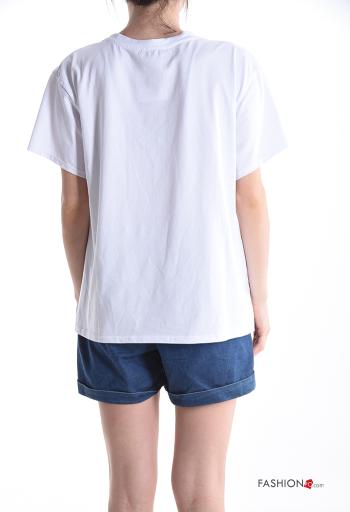 T-shirt de Algodón manga corta cuello redondo Diseño impreso con brillantes - ph 2