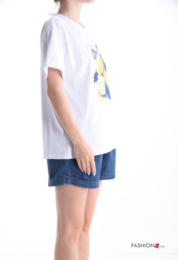 T-shirt de Algodón manga corta cuello redondo Diseño impreso con brillantes - ph 3