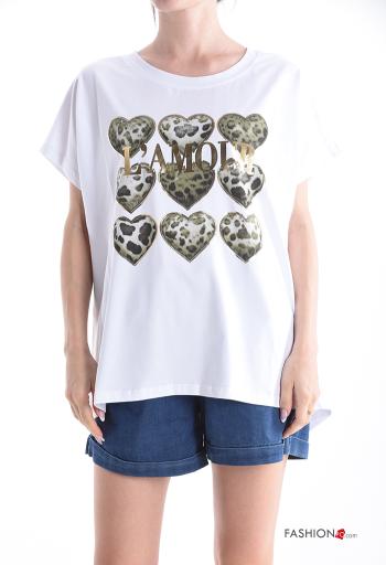 Patterned short sleeve crew neck Cotton T-shirt