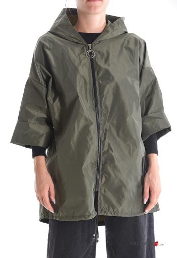 Anorak con cremallera con capucha sin forro con bolsillos