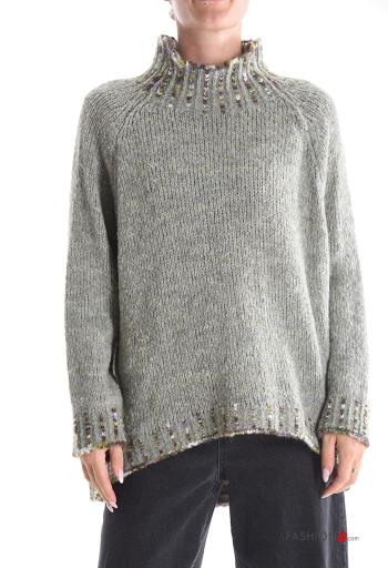 asymmetrisch Strickpullover aus Wollmischung Rollkragen-