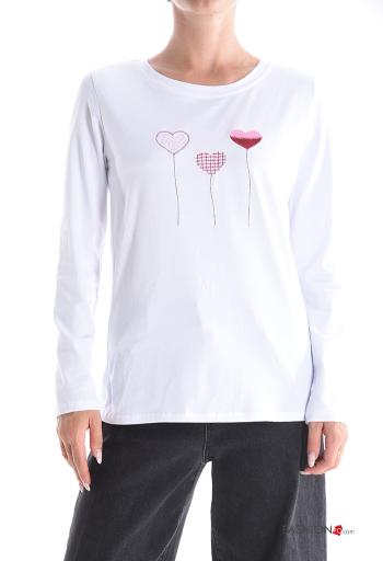 Embroidered crew neck Cotton Long sleeved top