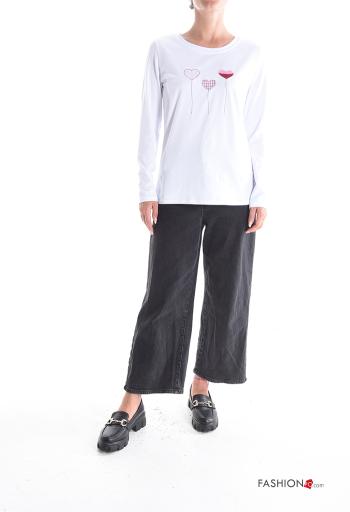 Embroidered crew neck Cotton Long sleeved top - ph 5