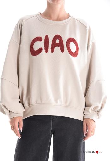 Besticktes Muster ballonärmel u-boot ausschnitt Sweatshirt aus Baumwolle - ph 1