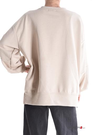 Besticktes Muster ballonärmel u-boot ausschnitt Sweatshirt aus Baumwolle - ph 2