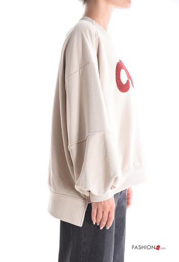 Besticktes Muster ballonärmel u-boot ausschnitt Sweatshirt aus Baumwolle - ph 3