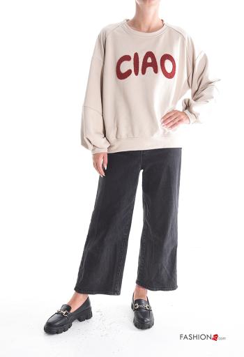 Besticktes Muster ballonärmel u-boot ausschnitt Sweatshirt aus Baumwolle - ph 5