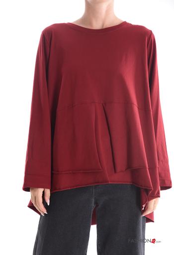 T-shirt à manches longues en Coton oversize asymétrique à volants à boutons