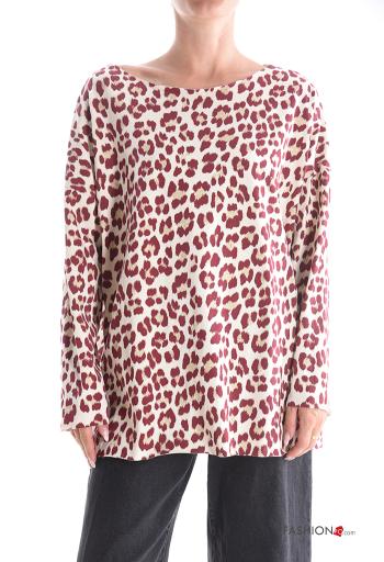 Animal print crew neck Cotton Long sleeved top - ph 1