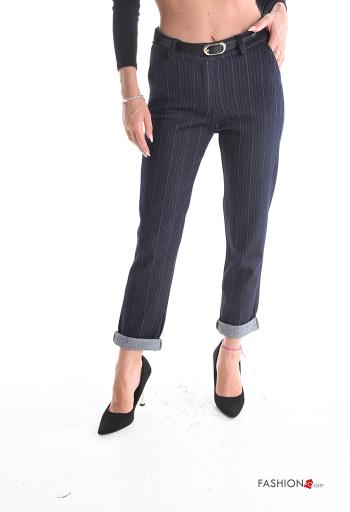 Striped Trousers with belt with pockets