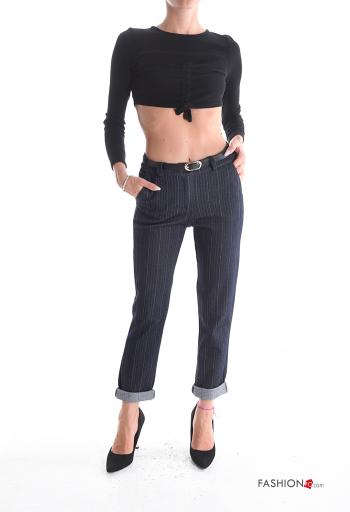 Striped Trousers with belt with pockets - ph 5