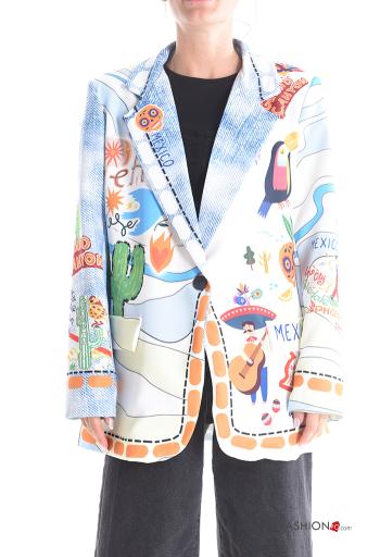 Patterned long sleeve Blazer with buttons