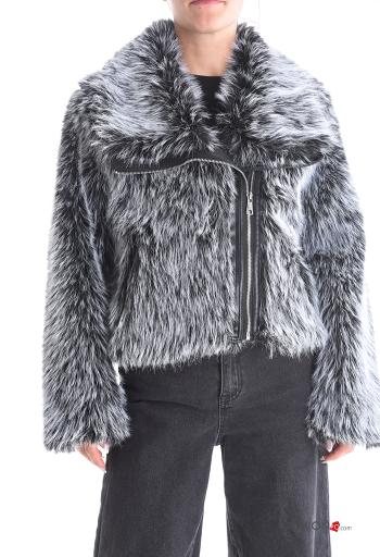 Veste fourrure synthétique à collet avec fermeture éclair avec doublure avec poches
